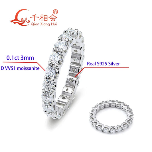 0,1 ct 3 мм D VVS Moissanite Full Eternity Band King — 925 Sterling Silver Aption & Party Juelry for Women