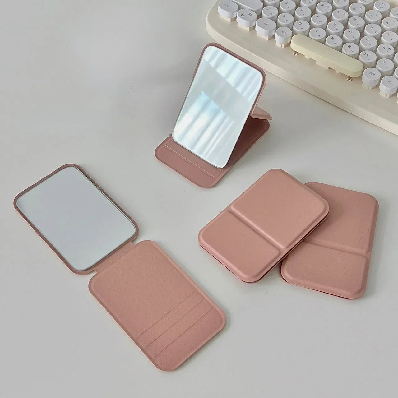 Folding PU Leather Makeup Mirror – Elegant Compact Handheld Mirror for Travel and Daily Use