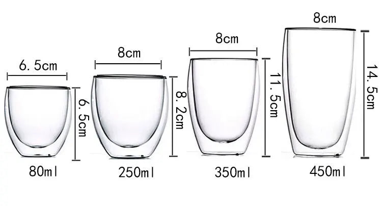 2-18PCS Two Wall High Borosiliate Glass ⁄ Softant Tea, PEA, Milk, Nuice Cups, Creative Barware set