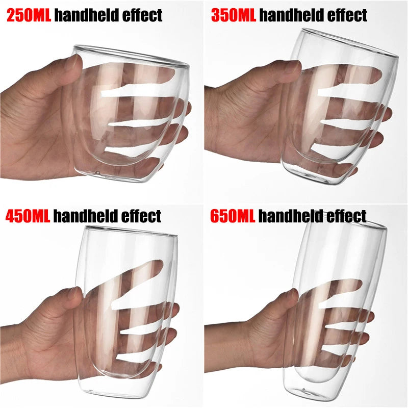 2-18PCS Two Wall High Borosiliate Glass ⁄ Softant Tea, PEA, Milk, Nuice Cups, Creative Barware set