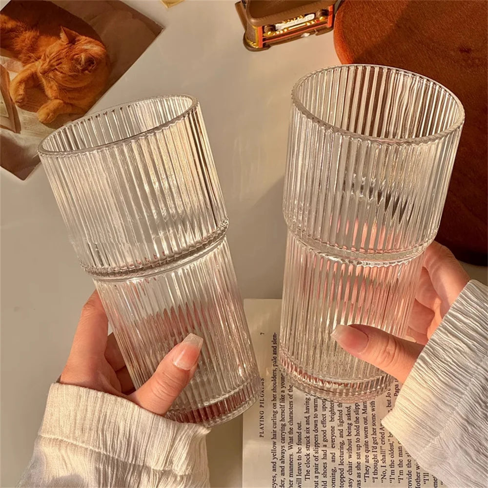 1/2pcs 600ml Strip Glass Cup с лидом и строу – прозрачный сок, вода и мороженый кофе