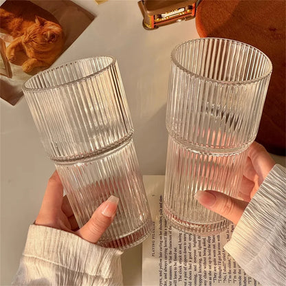 1/2pcs 600ml Strip Glass Cup с лидом и строу – прозрачный сок, вода и мороженый кофе