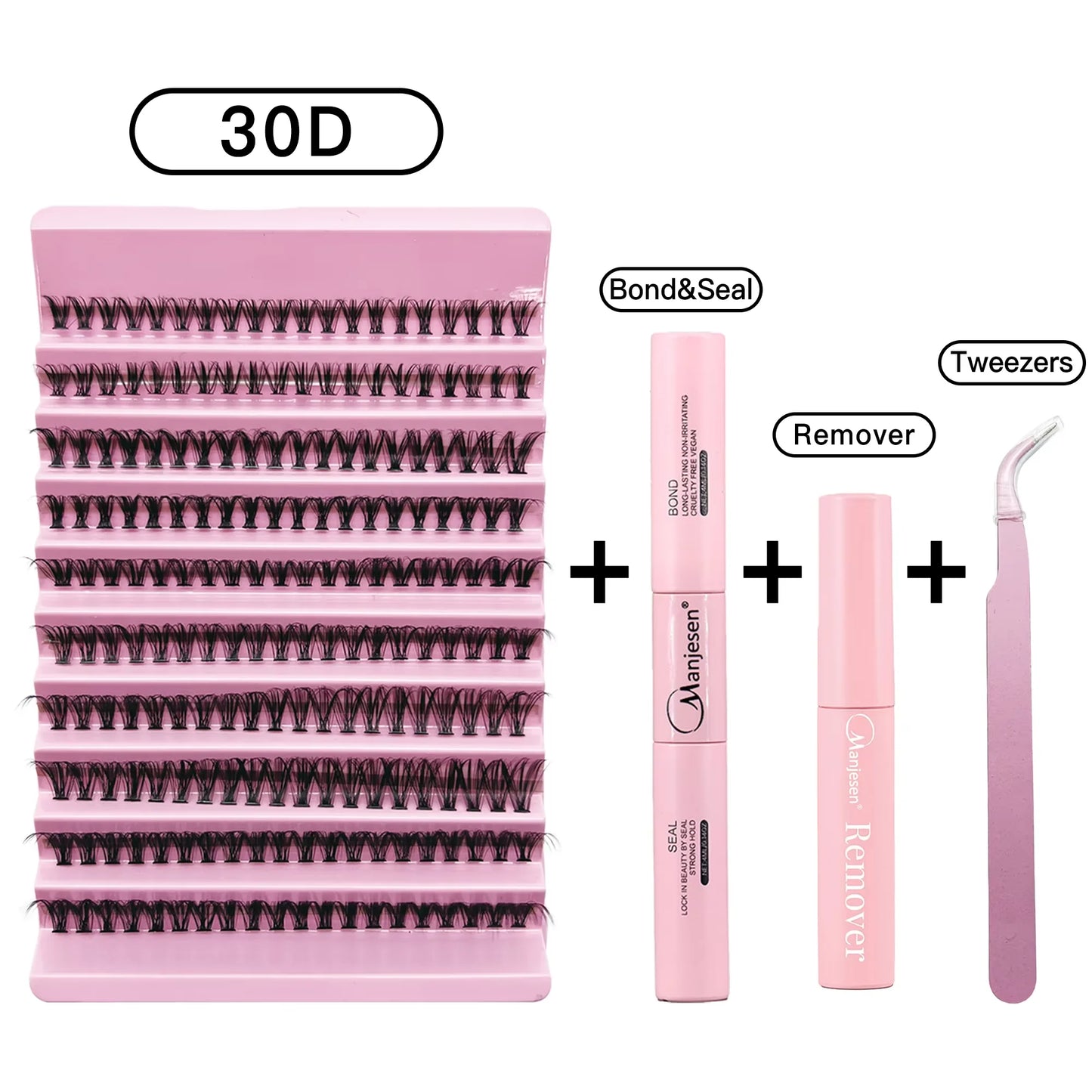 MAN’JE’SEN DIY Eyelash Extension Kit – 200PCS Lash Clusters with Lash Bond & Seal, Professional Makeup Tools for Gluing Lashes