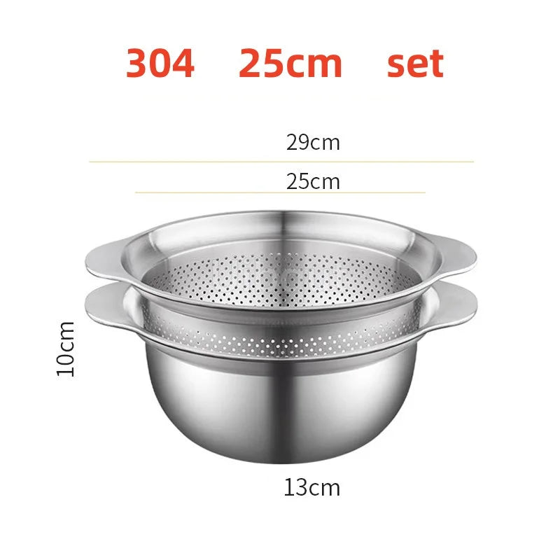 304 Stainless Steel Vegetable Washing Basin & Strainer – Multi-Purpose Rice Washer, Fruit Filter, Kitchen Drain Basket