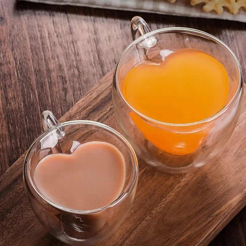 1/2pcs heart-Shift Dubuccino Glass ⇩ Insecued Ty & tty Cups with Processing for Latta, Cappuccino, Milk