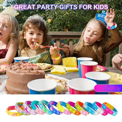 12/24/36PCS Silicone Colorful Bubble Wristband – Kids Party Favors, Birthday Gifts, Wedding Souvenirs, Carnival & Holiday Bracelets