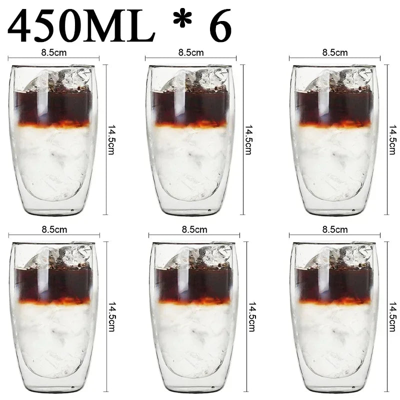 2-18PCS Two Wall High Borosiliate Glass ⁄ Softant Tea, PEA, Milk, Nuice Cups, Creative Barware set