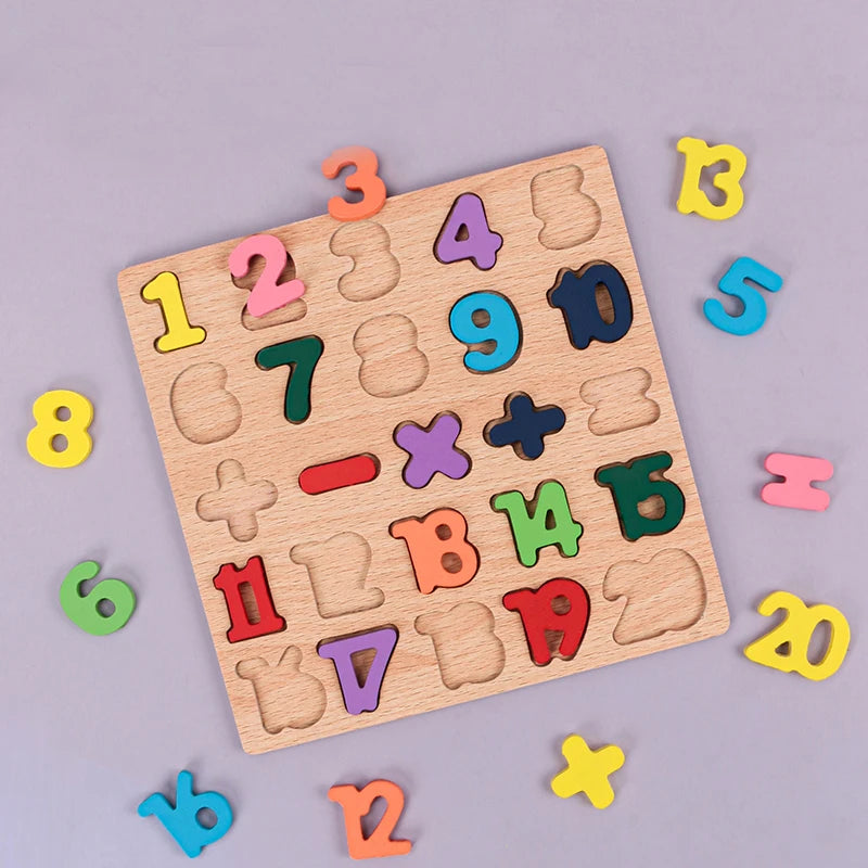 Kids Alphabet & Number Wooden Puzzle – Montessori Preschool Educational Toy