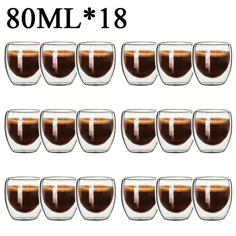 2-18PCS Two Wall High Borosiliate Glass ⁄ Softant Tea, PEA, Milk, Nuice Cups, Creative Barware set