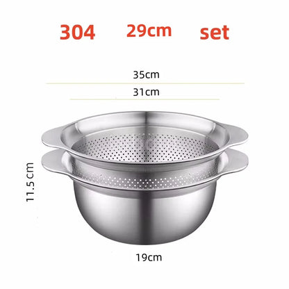 304 Stainless Steel Vegetable Washing Basin & Strainer – Multi-Purpose Rice Washer, Fruit Filter, Kitchen Drain Basket