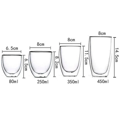 2-18PCS Two Wall High Borosiliate Glass ⁄ Softant Tea, PEA, Milk, Nuice Cups, Creative Barware set
