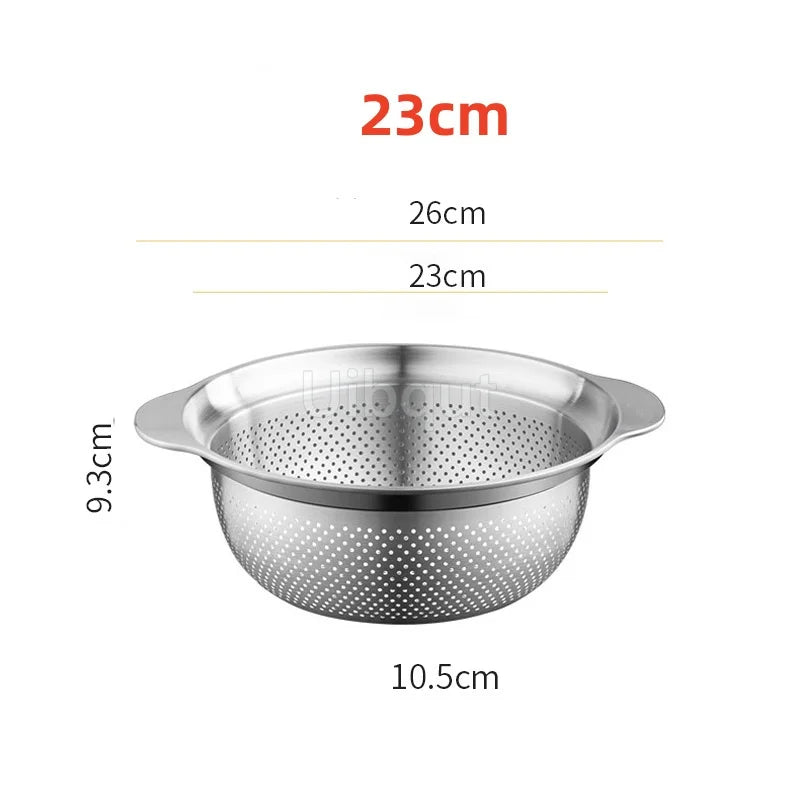 304 Stainless Steel Vegetable Washing Basin & Strainer – Multi-Purpose Rice Washer, Fruit Filter, Kitchen Drain Basket