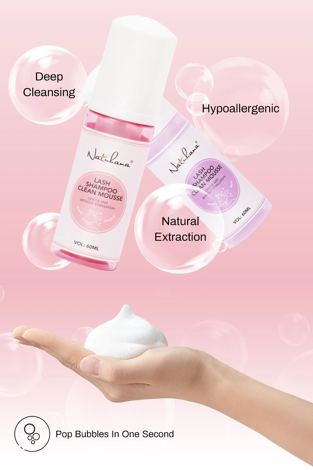 Nathumana 60ml yelus Extension Шампуа Musse ® Lashing Thoam for Fly yewes, safe & no-rriting Makeup Tool