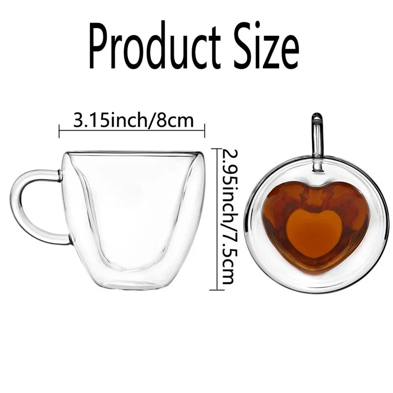 1/2pcs heart-Shift Dubuccino Glass ⇩ Insecued Ty & tty Cups with Processing for Latta, Cappuccino, Milk