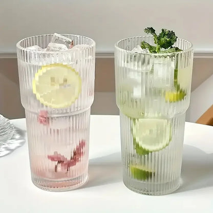 1/2pcs 600ml Strip Glass Cup с лидом и строу – прозрачный сок, вода и мороженый кофе