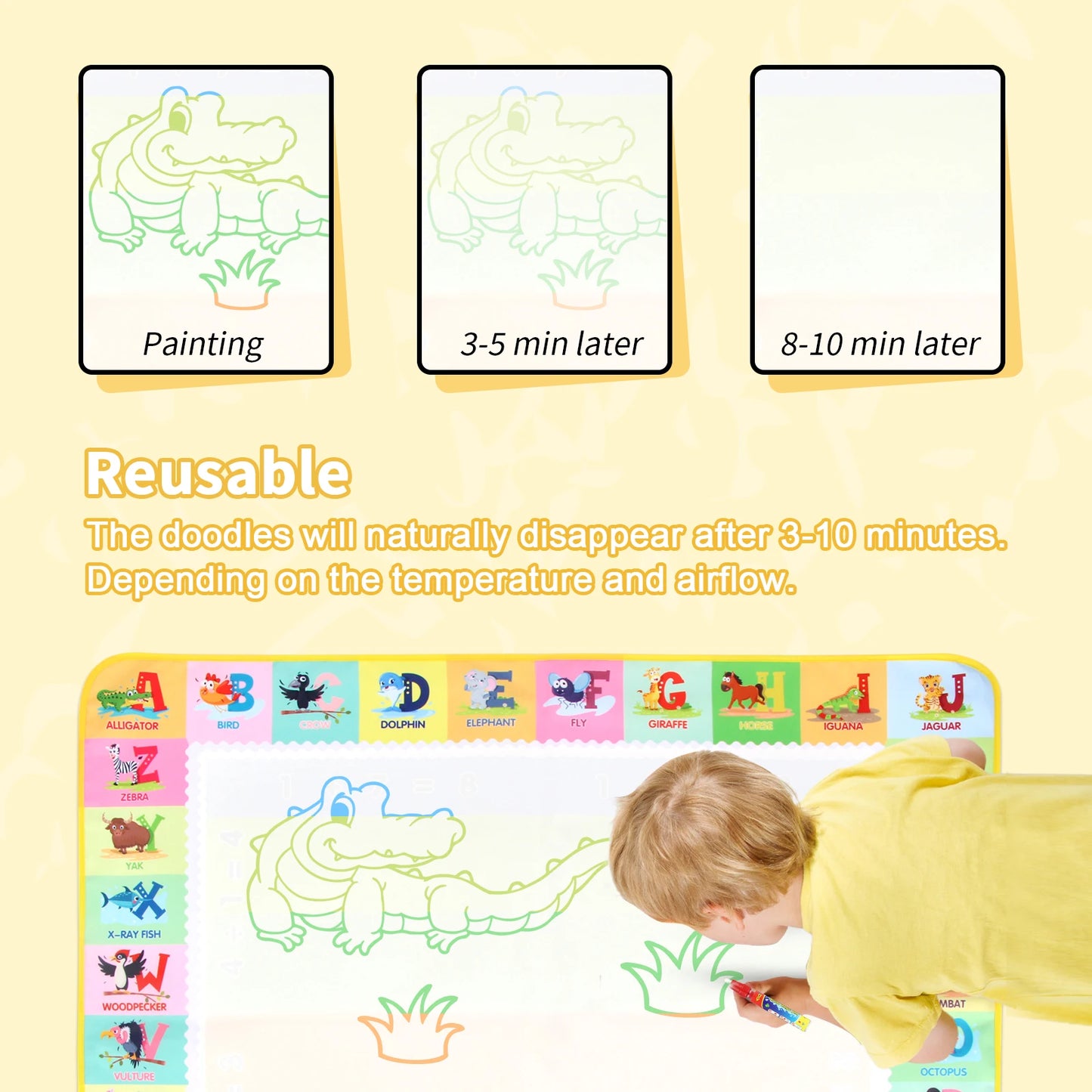 100x80CM Magic Water drawing Met ▸ Reusable Doodle Board Montesori Ovent Toy for Kids