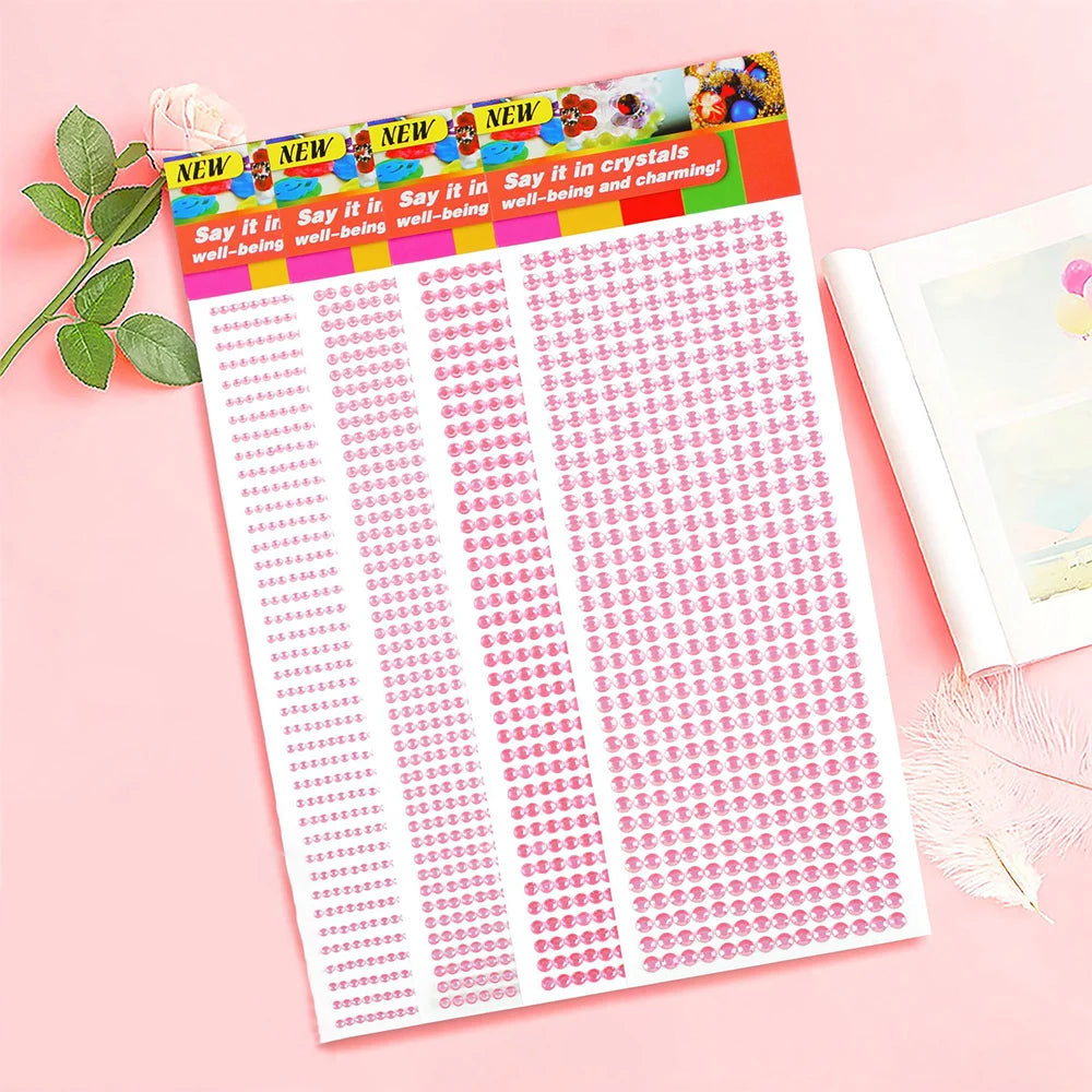 1040/900/504Pcs Acrylic Drill DIY Crystal Rhinestone Self-Adhesive Stickers for Phone Cases, Cards, and Crafts