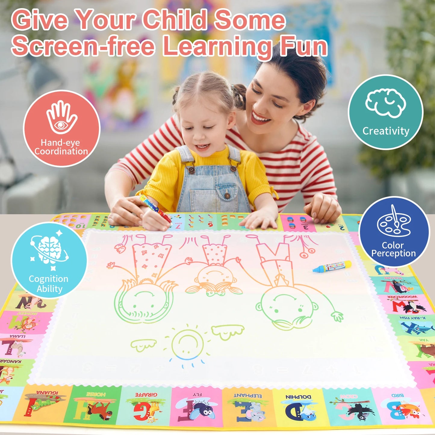 100x80CM Magic Water drawing Met ▸ Reusable Doodle Board Montesori Ovent Toy for Kids