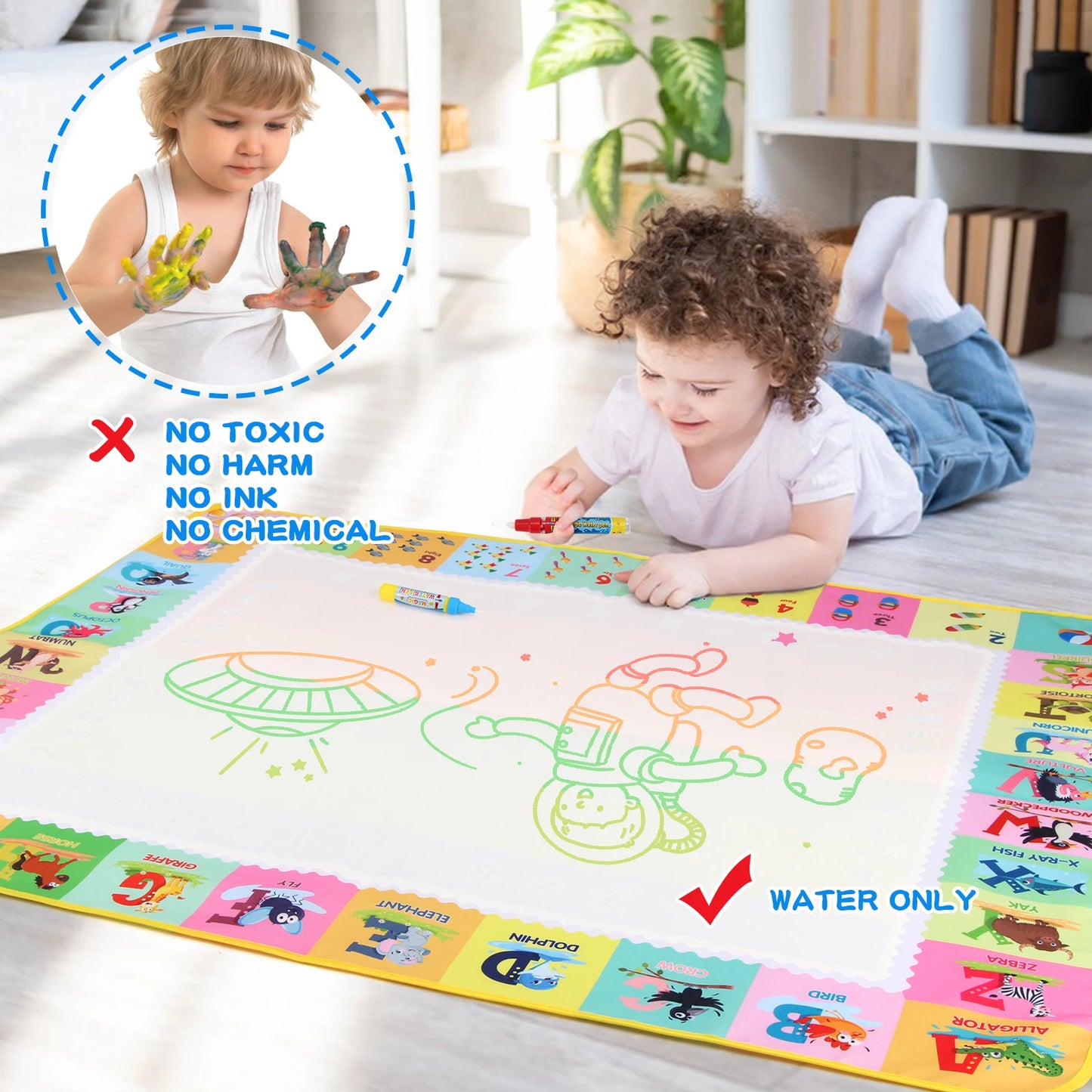 100x80CM Magic Water drawing Met ▸ Reusable Doodle Board Montesori Ovent Toy for Kids