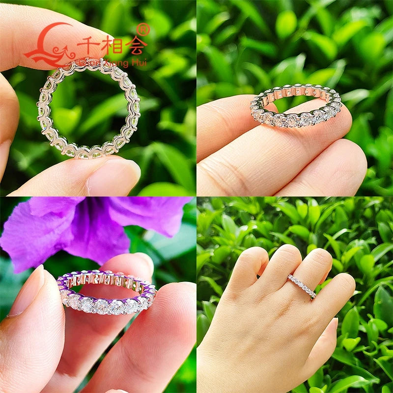 0.1ct 3mm D VVS Moissanite Full Eternity Band Ring – 925 Sterling Silver Engagement & Party Jewelry for Women